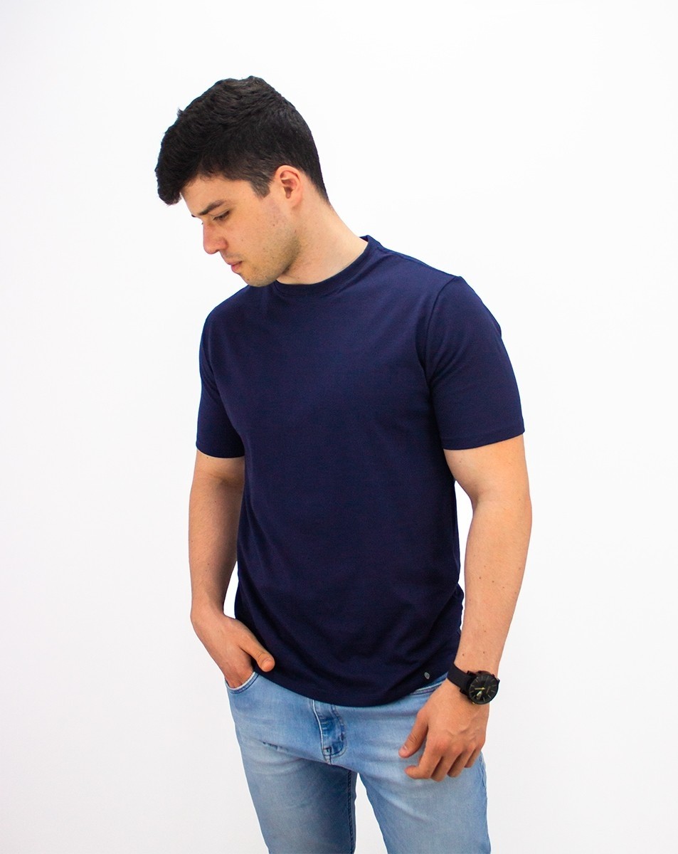 Camiseta 100% Algodão Premium Masculina Lisa Básica Manga Curta - Azul Marinho