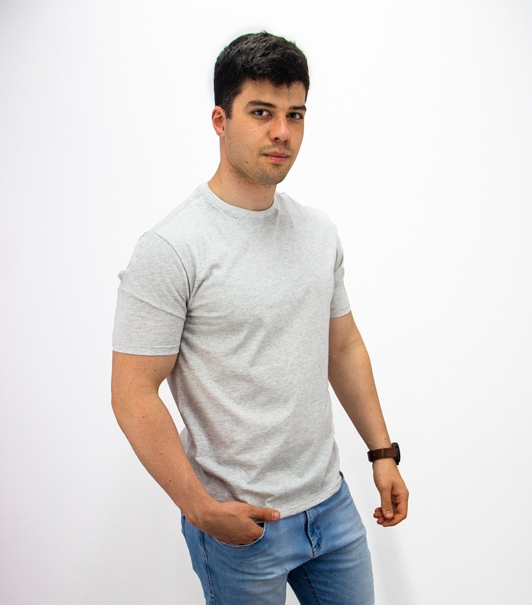 Camiseta 100% Algodão Premium Masculina Lisa Básica Manga Curta - Cinza Mescla Claro