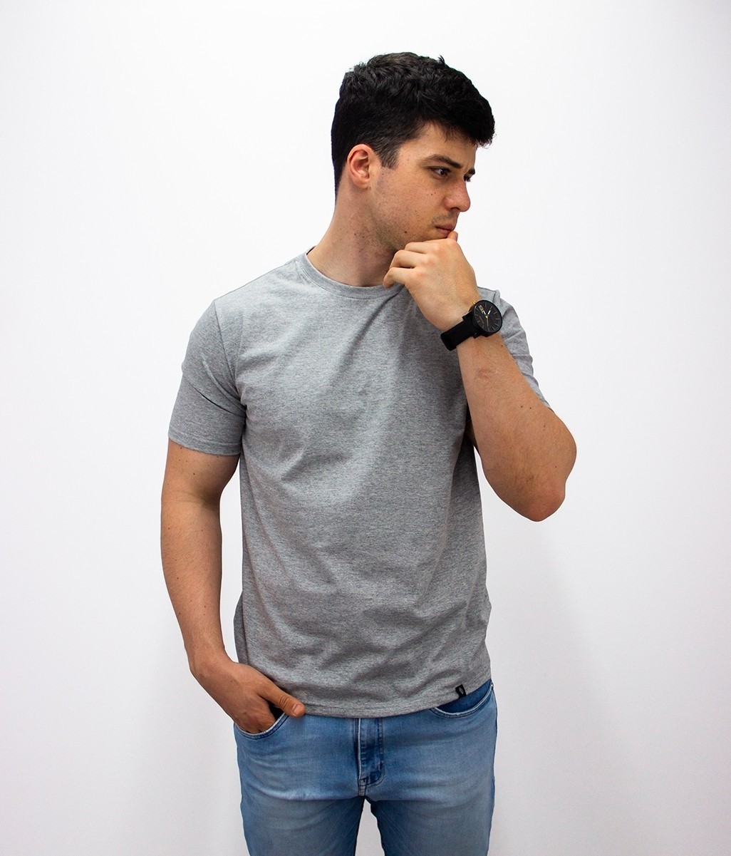 Camiseta 100% Algodão Premium Masculina Lisa Básica Manga Curta - Cinza Mescla