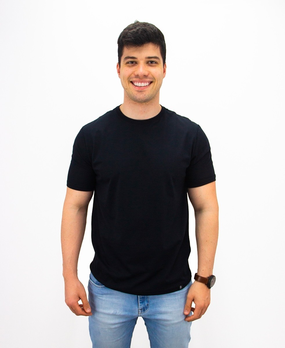 Camiseta 100% Algodão Premium Masculina Lisa Básica Manga Curta - Preta