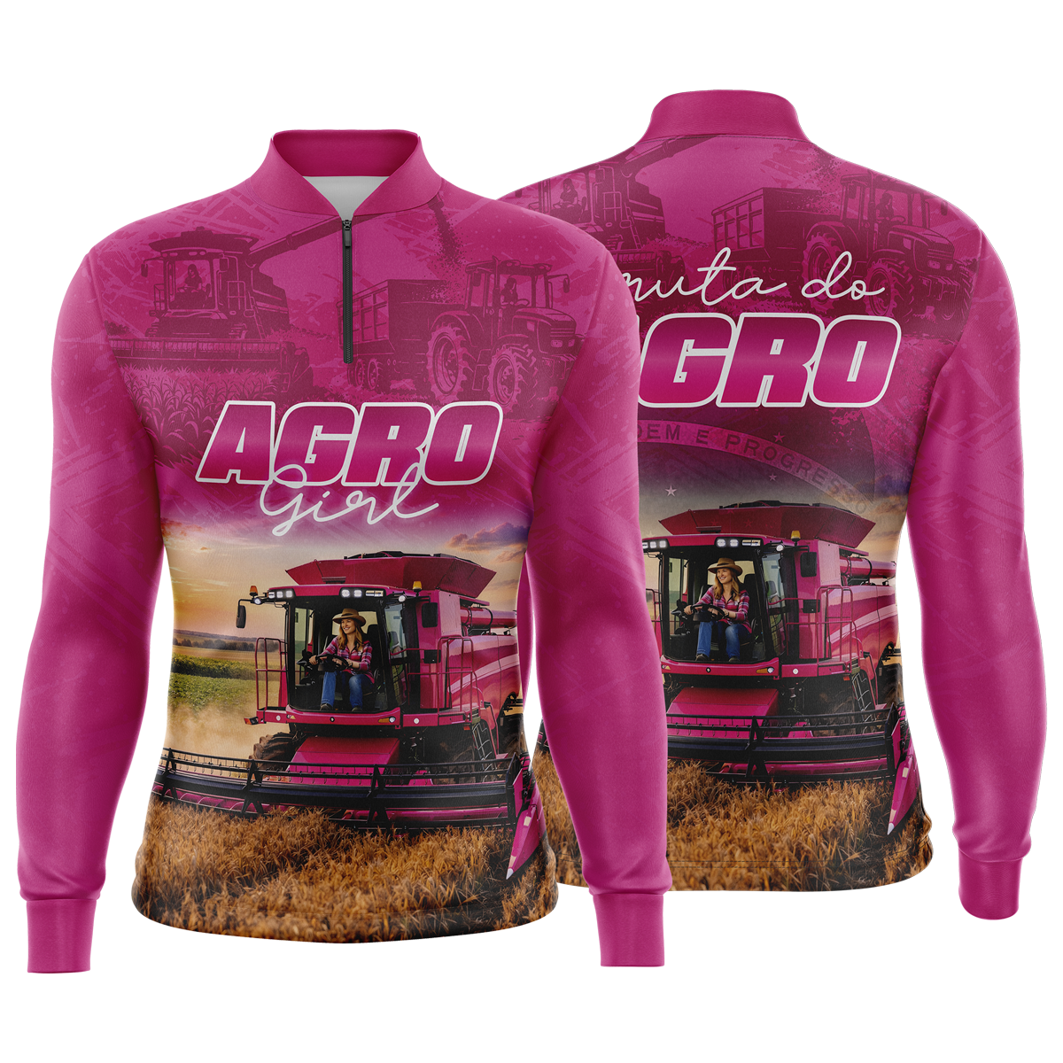 Camiseta Camisa Blusa Agro Feminina Baby Look Proteção Solar UV50+ Dry-Fit Rosa