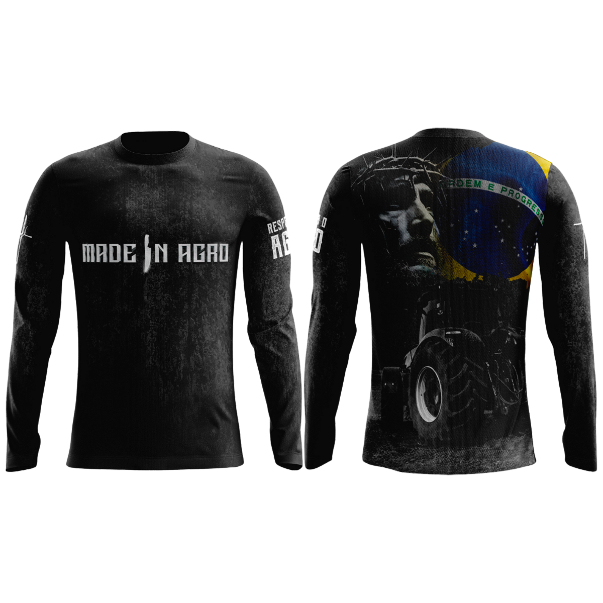 Camiseta Camisa Blusa Agro Proteção Solar UV50+ Gola Redonda Preta