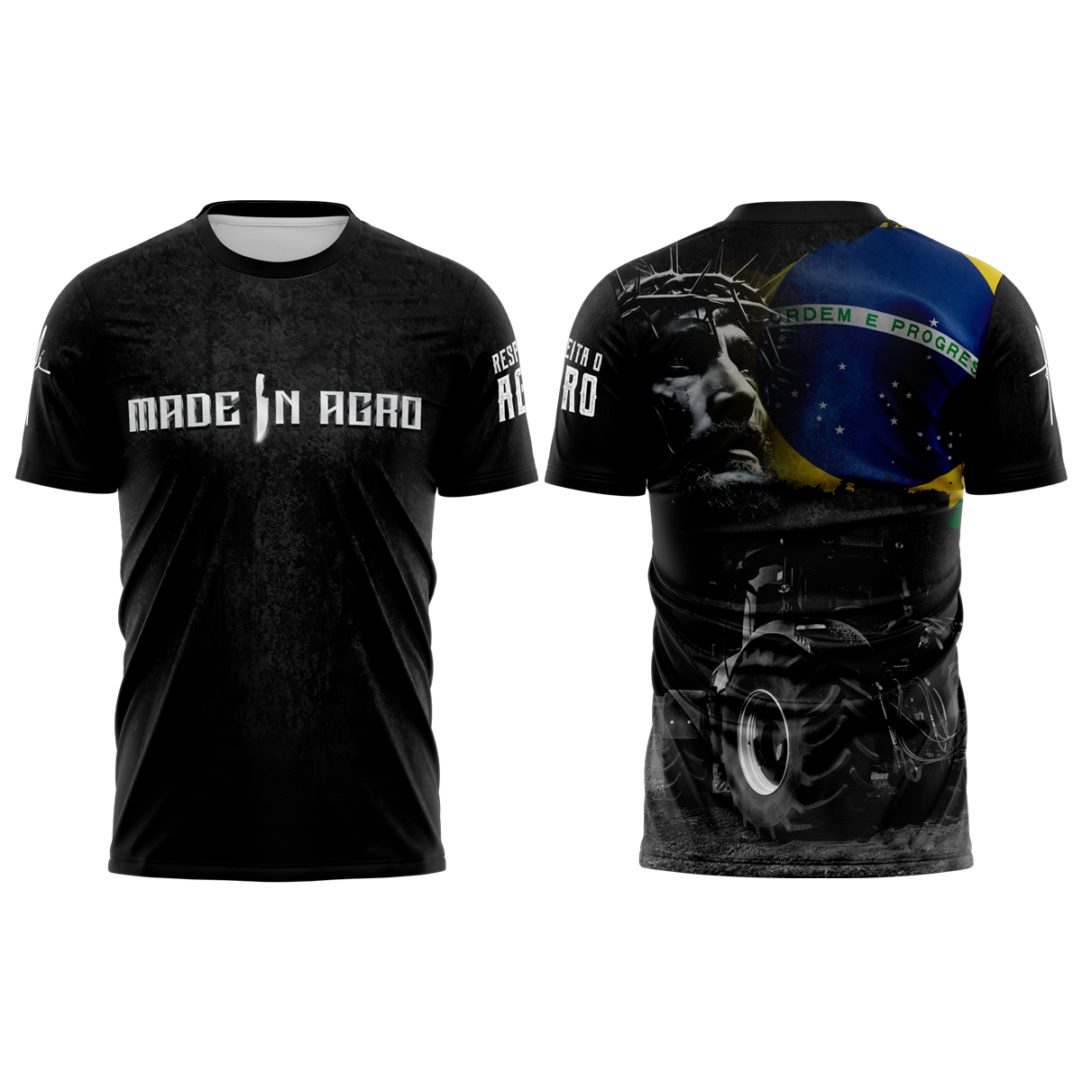 Camiseta Camisa Blusa Agro Proteção Solar UV50+ Dry Fit Manga Curta Preta