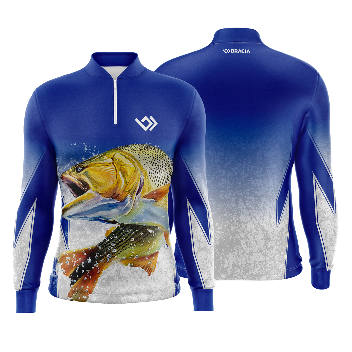 Camiseta Camisa Blusa Pesca Proteção UV50+ Azul e Branca