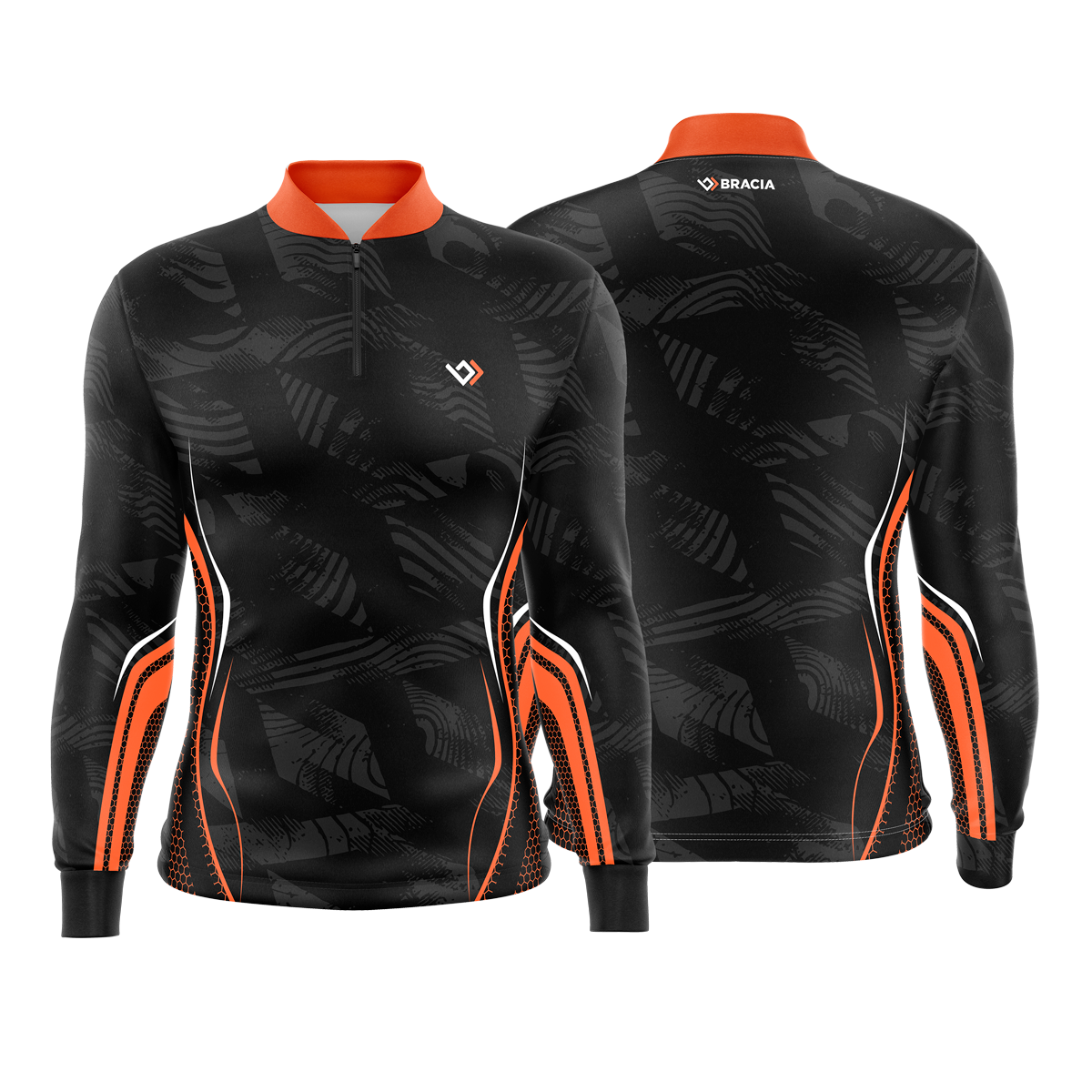 Camiseta Camisa Blusa Pesca Proteção UV50+ Preta Laranja
