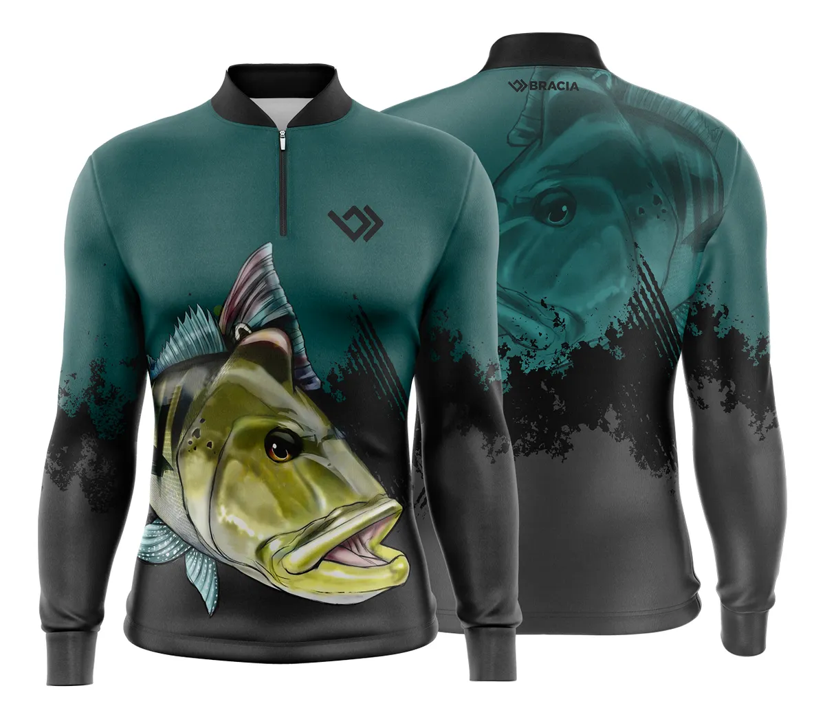 Camiseta Camisa Blusa Pesca Proteção UV50+ Verde e Preta