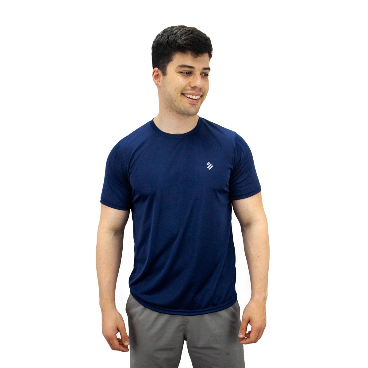Camiseta Esportiva Dry-Fit Proteção UV Academia Básica Lisa Masculina - Azul Marinho