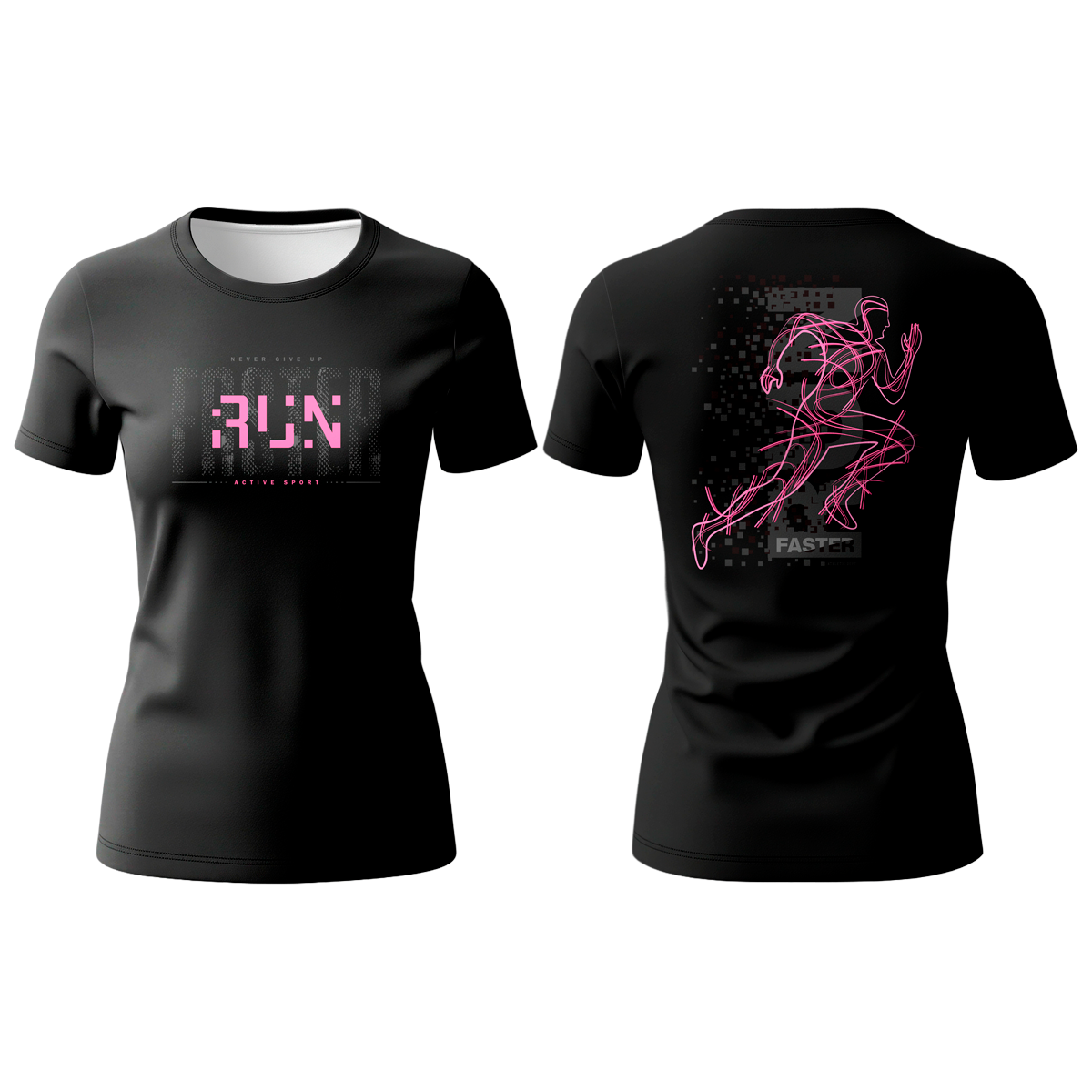 Camiseta Dry-Fit Corrida Proteção UV50+ Camisa Feminina Baby Look Esportiva Running Correr Academia Treino Preto