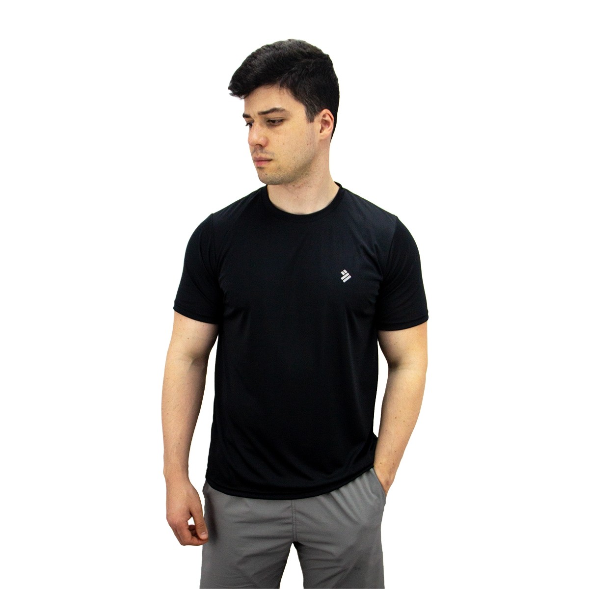 Camiseta Esportiva Dry-Fit Proteção UV Academia Básica Lisa Masculina - Preta