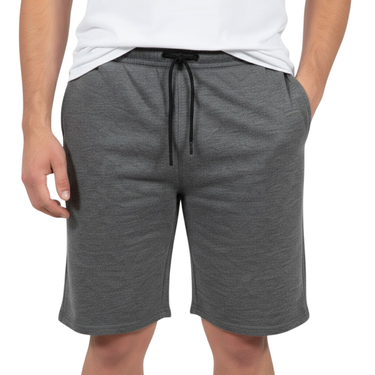 Bermuda Short Moletom Masculina Casual Academia Lisa Cinza Mescla