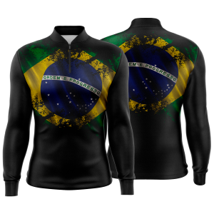Camiseta Camisa Blusa Agro Pesca Brasil Bandeira Pátria Patriota Proteção Solar UV50+ Dry-Fit Preta