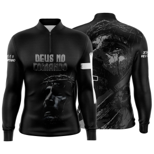 Camiseta Camisa Blusa Agro Pesca Religiosa Jesus Cristo Deus Cruz Fé Proteção Solar UV50+ Dry-Fit Preta