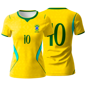 Camiseta Camisa Brasil Copa 2026 Amarela Torcida Dry-Fit Proteção UV50+ Feminina Baby Look