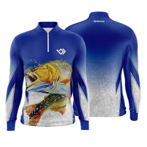 Camiseta Camisa Blusa Pesca Proteção UV50+ Azul e Branca