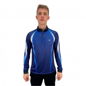 Camiseta de Pesca Proteção Solar UV50 Dry-Fit Manga Longa Masculina - Azul Marinho e Azul Royal