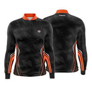 Camiseta Camisa Blusa Pesca Proteção UV50+ Preta Laranja