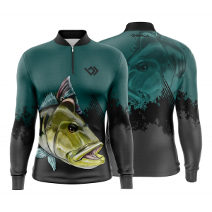 Camiseta Camisa Blusa Pesca Proteção UV50+ Verde e Preta