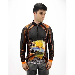 Camiseta Pesca Dry UV - Preta com Laranja